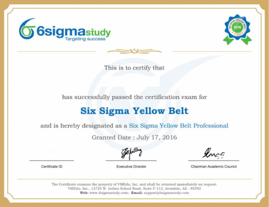 Six Sigma Yellow Belt Certification